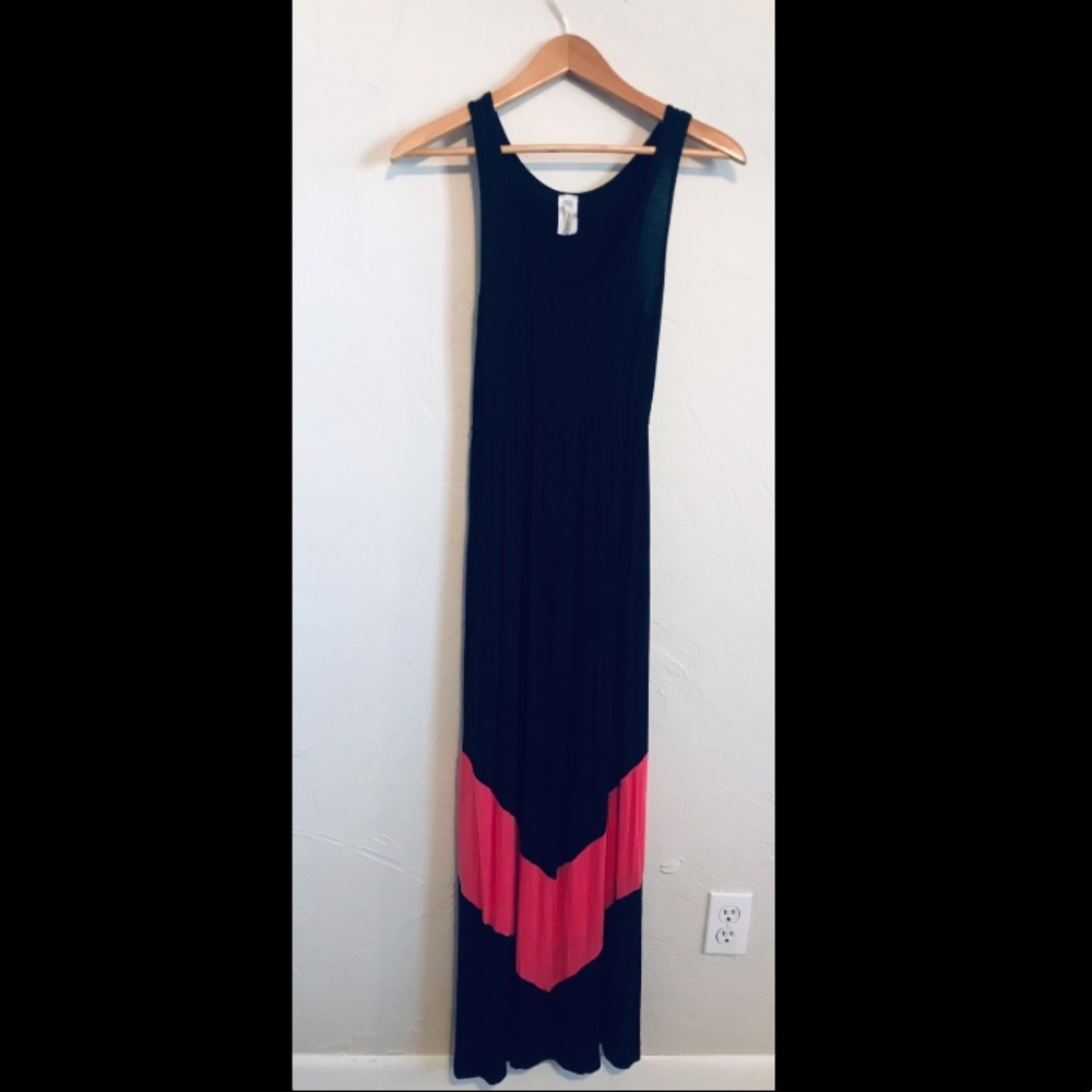Black & Coral Chevron Maxi Dress